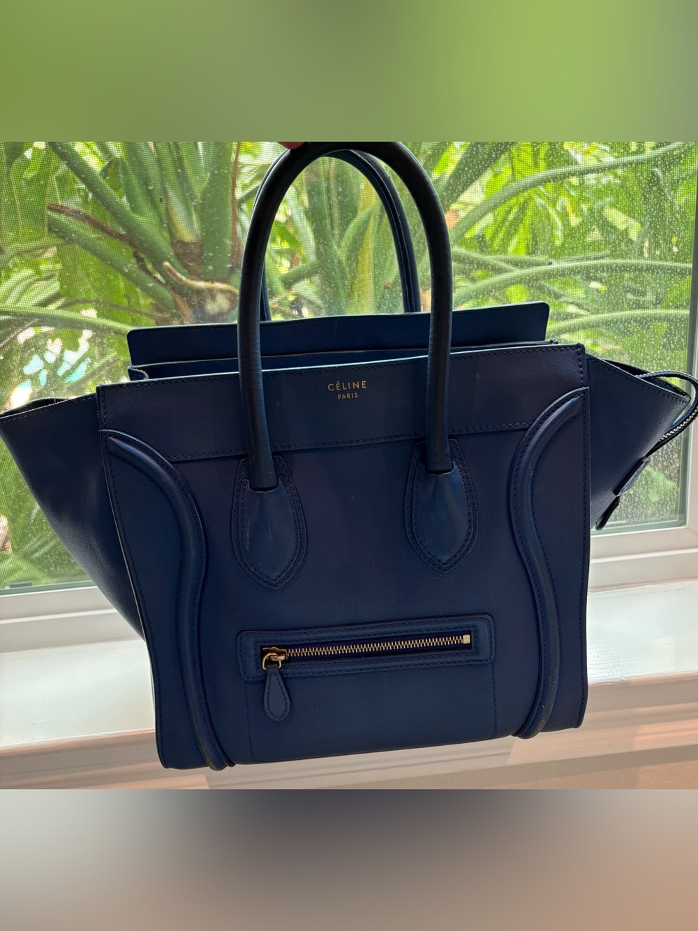 Celine Royal Blue Mini Luggage Tote with Gold Hardware